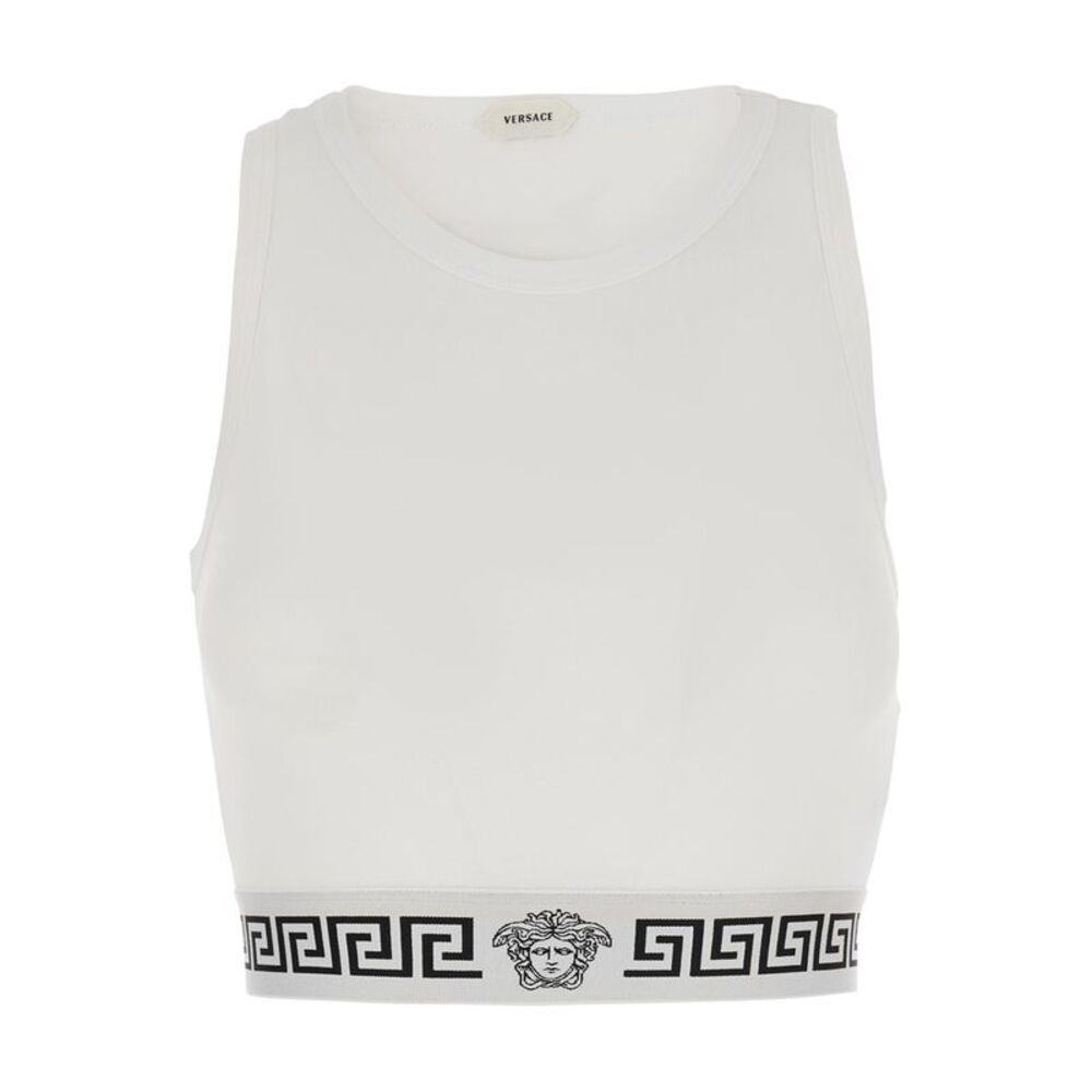 Versace Women White Top With Elasticized Design And Logo Band In Cotton Women